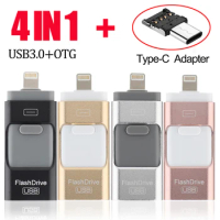 4 IN 1 OTG USB Flash Drive for iPhone 16GB 32GB 64GB 128GB 256GB 512GB Pendrive usb3.0 with type c adapter