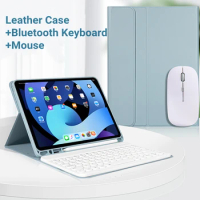 Leather Cover for iPad Air 4 5 10.9 with Wireless Bluetooth Mouse Keyboard Case Pencil Slot for iPad 7th 8th 9th 10.2 Inches