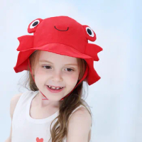 1-7Years Baby Summer UV Cut Cap Cartoon Red Crab Sun Hat Soft Light Cap Children's Girl Boy Baby Visor Anti-UV Breathable Cap