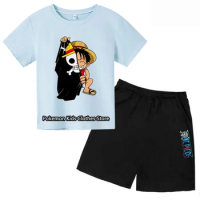 Cartoon Boys Japanese Anime T-shirt Set Mascot Uzumaki Narutoes Kakashi Kids T Shirt Children's Short Sleeve Clothing