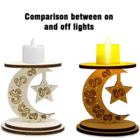 New 2024 Ramadan Decorative Wooden Ornaments Middle East Festival DIY Delight Moon Castle Candlestick Handmade DIY 3D Decoration