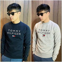美國百分百【全新真品】Tommy Hilfige 大學T 刷毛 TH 上衣 長袖T恤 logo 深藍/灰色 CG08