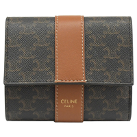 CELINE 賽琳 TRIOMPHE 燙金滿版凱旋門印花三折零錢短夾(深咖)