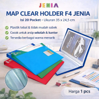 Map Clear Holder F4 Jenia 20 Pocket Plastik Tebal Folder Dokumen Sekolah Kantor