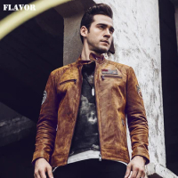 2017 New Men's Retro Brown Motorcycle Coat Real leather Bomber jacket Autumn Winter Flight Genuine Leather Jacket