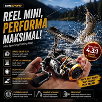 Promo TaffSPORT Reel Pancing Mini Spinning Fishing Reel 4.3:1 100 - MN100 Original Black