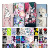 Kids Etui Card Holder Wallet Flip Case For Samsung Galaxy S21+ S21 Plus S22 Ultra Flower Cat Butterfly Pattern Phone Book Cover