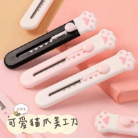 Cute Girly Pink Cat Paw Alloy Mini Portable Utility Knife Cutter Letter Envelope Opener Mail Knife School Office Supplies Knives