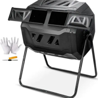 43 Gals Outdoor Compost Tumbler Bin Black Dual Chamber Large Composter Tumbling outdoor chair outdoor furniture