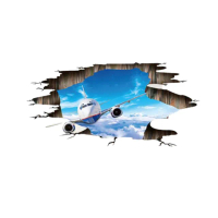 【北熊の天空】3D立體視覺牆貼 飛上雲端 飛機 DIY 創意 背景地貼 裝飾壁貼 牆面布置(壁貼 牆貼 組裝拼貼)