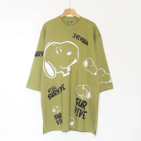 SURVIVE | Kaos Tunik Oversize Wanita ‘SNOOPY’ Olive Green