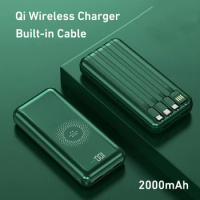 Portable Wireless Power Bank 20000mAh External Battery Charger for iPhone Xiaomi OPPO Redmi Powerbank Built in Cables Poverbank