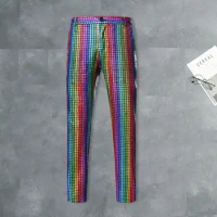 Men Pants Rainbow Sequin Disco Stylish Trousers Comfortable Nightclub DJ Stage Men Pants Trousers