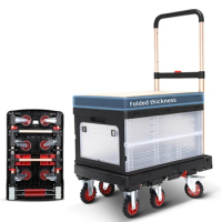 Foldable Wheels Folding Camping Trolley Cart Hand Cart Trolley with Folding Storage Box