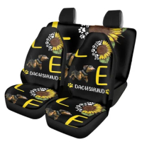Women Car Front and Back Seat Cover Dog with Sunflower Auto Seat Cover Universal Set of 4pcs for Van Trucks Car Accessories