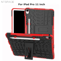 NTSPACE For Apple iPad Pro 11" Case PC + TPU Silicone Hybrid Armor Back Cover For iPad Pro 11 inch 2018 Case with Pencil Holder