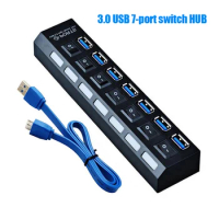 3.0 7-Port hub High-speed 3.0+2.0 Splitter USB One-To-Seven with Independent Switch