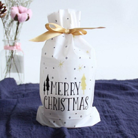 [Hare.D] 金色耶誕 50入 立體束口袋 白底 交換禮物 餅乾 糖果 禮品包裝 抽繩袋 平口袋