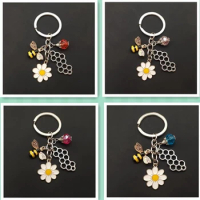 Cute Keychain Bee Honeycomb Heart Flower Key Ring Garden Key Chains Souvenir Gifts For Women Men Handbag Accessorie Jewelry