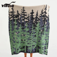 YIRUIO Pastoral Forest Tree Pattern Blanket Throw Artistic Graceful Gradient Color Design Downy Soft Warm Autumn Winter Blankets