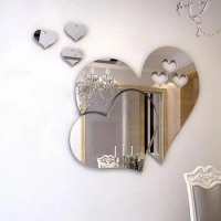 Heart Shape Wall Sticker 3D Creative stickers mirror face Decal decoration acrylic mirror sticker For home living background