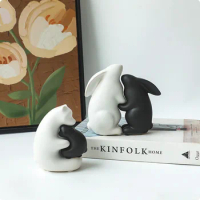 Creative Ceramic Couple Rabbit Bookstall Ornaments Living RoomDesktop Animal Statue Bookstand Crafts Home Decoration Accessories