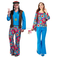 New Adult Retro 60s 70s Hippie Love Peace Costume Cosplay Women Men Couples Halloween Purim Party Costumes Fancy Dress