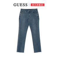 【GUESS】簡約刷色水洗牛仔褲(藍)