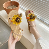 涼鞋2021年新款女夏季平底花朵甜美可愛仙女風兩穿海邊沙灘羅馬鞋