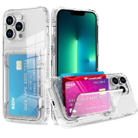 Sarung Lutsinar dengan 4 Slot Kad Kredit dan Reka Bentuk Tahan Kejutan untuk iPhone 16 15 14 13 12 1