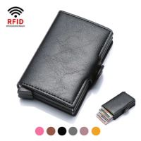 RFID Blocking Men Wallet ID Credit Card Holder High Capacity Double Metal Box Money Clip Purse Smart RFID Anti-thelf Cardholder