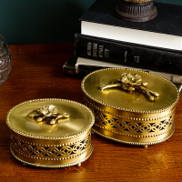 Mia家居印度進口黃銅橢圓首飾儲物罐梅花鏤空裝飾珠寶盒高檔禮品