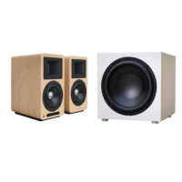 【AIRPULSE】A80 淺木紋色+ELAC SUB1225W(雙聲道主動式音箱+12吋重低音喇叭)