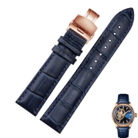 Dark blue watch strap for Rossini Omega watchband with Butterfly Clasp sized in 16mm 18mm 19mm 20mm 21 22mm 23mm watch band