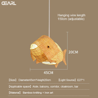 Bamboo  Fish-Shaped Pendant Light For Rustic Creative Restaurant Hot Pot Guesthouse Zen Tea Room Stu