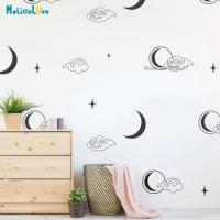 64 pcs/set Crescent Moon Wall Decal Wintry Clouds Astrology Modern Vinyl Decal Set Bedroom Decor Removable Wall Sticker BB695