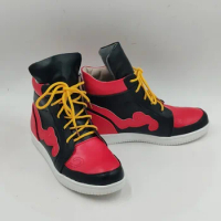 SF6 Jamie Cosplay Costume Shoes Red Black Handmade Faux Leather Boots