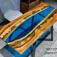 Customized South American walnut solid wood board New arrival cedar burl hotel art design blue resin epoxy table top