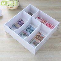 零錢盒桌面收納盒硬幣現金收銀抽屜整理盒簡易格子分隔紙幣收裝盒