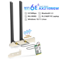Wi-Fi 6E Intel AX210 Card Bluetooth 5.3 WiFi 6 5374Mbps 2 In 1 Desktop Kit 6DBi Antenna 802.11ax 2.4G/5Ghz/6Ghz AX210NGW For PC