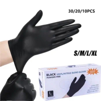 30/20/10 PCS Disposable Black Nitrile Gloves Latex Free Waterproof Durable Suitable Kitchen Food Processing Beauty SalonFamily