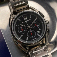 【MASERATI 瑪莎拉蒂】MASERATI手錶型號R8873632003(黑色錶面銀錶殼銀色精鋼錶帶款)