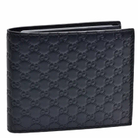 【GUCCI 古馳】經典Guccissima GG烙印牛皮折疊短夾(深藍色260987-BMJ1N-4009)