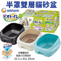 【免運】日本嬌聯 Unicharm消臭大師 半罩雙層貓砂盆 豪華全套組 日本原裝進口 貓砂盆