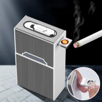 Men Gifts Portable Cigarette Case With Lighter 20pcs Cigarette Holder Waterproof Cigarette Box USB Rechargeable Electric Lighter