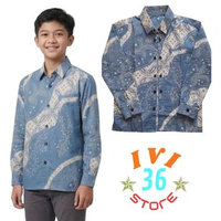 Kemeja Batik Remaja Polymicro Lengan Panjang Formal dan Modis Yudistira Biru 7Y