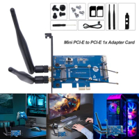 Mini PCI-E PCI EXPRESS To PCI-E 1x Adapter with SIM Card Slot Dual Antenna for Wireless WiFi and 3G/4G/LTE Card