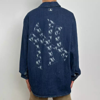 MLB Kemeja MLB NY MONOGRAM WHITE BACK BLUE DENIM LONG SHIRT 100% ORIGINAL