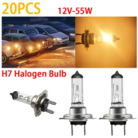 20Pcs H7 12V 55W Super Bright Warm White Fog Lights Halogen Bulb High Power Car Front Headlights Lamps Auto Light Source parking