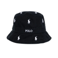 【RALPH LAUREN】RL POLO 經典刺繡小馬漁夫帽-黑色(平輸品)
